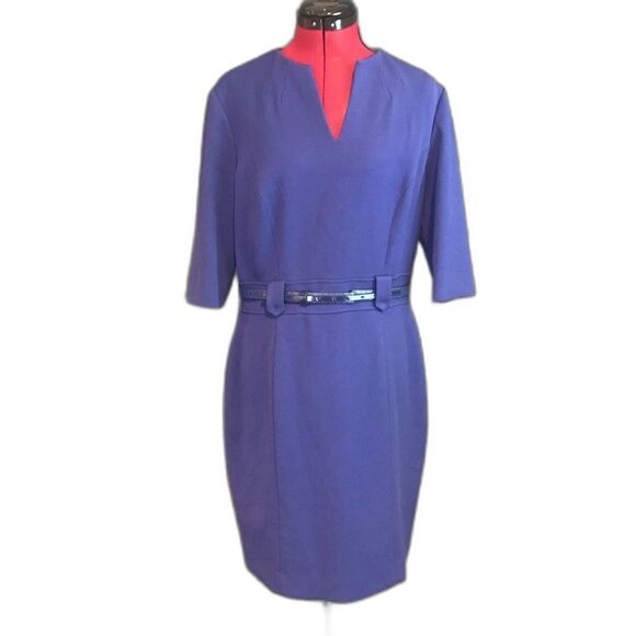 ANTONIO MELANI Twilight Blue Patricia Midi Knit Sheath Dress Women's Size 10 - Picture 8 of 8
